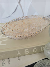 Load image into Gallery viewer, MCM Clear Glass Oval &quot;Confetti&quot; Candy Dish w White and Gold Textured Flecks
