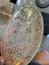Load image into Gallery viewer, MCM Clear Glass Oval &quot;Confetti&quot; Candy Dish w White and Gold Textured Flecks
