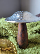 Load image into Gallery viewer, Metal and Wood Mushroom Accent Decor, 3 colors:  Gold, Bronze and Silver
