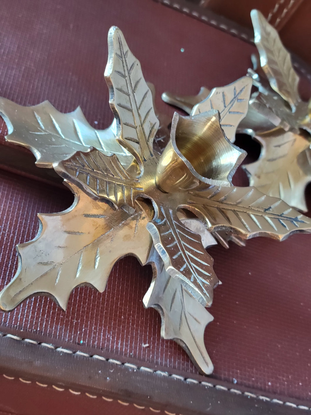 Vintage Brass Poinsettia Candle Holders (set of 2)