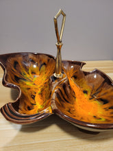 Load image into Gallery viewer, Vintage Retro Design Split Dish w Brown/Orange Drip Glaze
