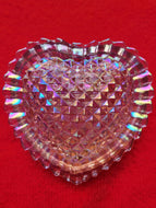 Vintage L.E. Smith Irridescent Pink Heart Shape Trinket Box