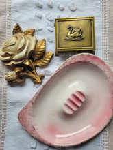 Load image into Gallery viewer, MCM Soft Pink, Gold Speckled Trinket Tray, Decor Accent.  Shabby Chic, Vintage, Granny Chic
