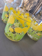RARE FIND: Vintage Georges Briard Yellow Chrysanthemum Rocks/Lowball Glasses (set of 4)