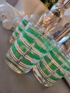 Vintage Entertainment Time Green/White Double Old Fashioned Glass Set of 4
