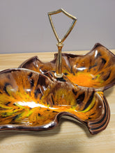 Load image into Gallery viewer, Vintage Retro Design Split Dish w Brown/Orange Drip Glaze
