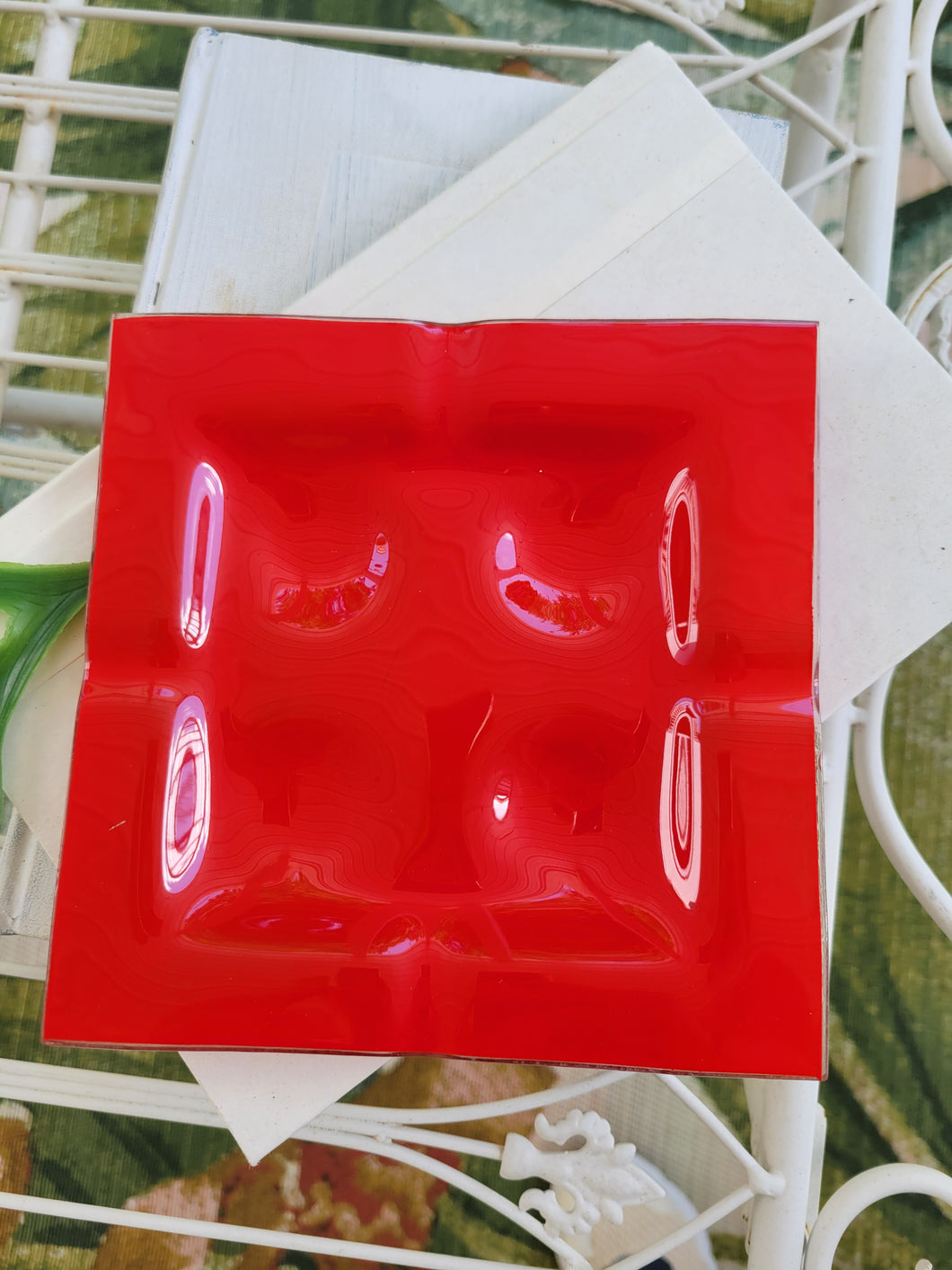 MCM Cherry Red Glass Trivet Tray, 6