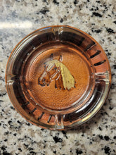 Load image into Gallery viewer, Bamco Libbey Glass Tooled Leather Ashtray Horse Motif Western Theme
