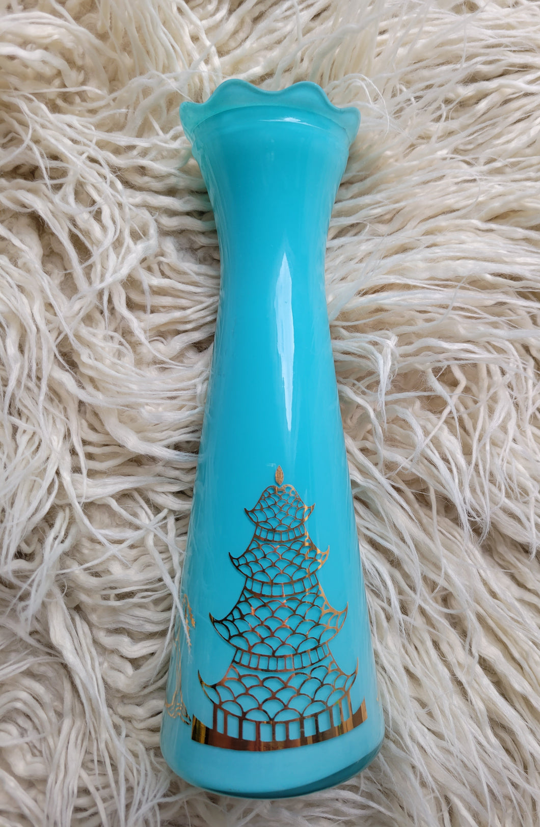 Mid-century Turquois and Gold Pagoda Vase
