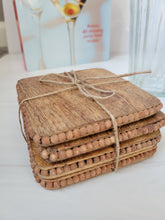 Load image into Gallery viewer, Natural Wood Square Coaster Set with Beaded Trim (pack of 4)
